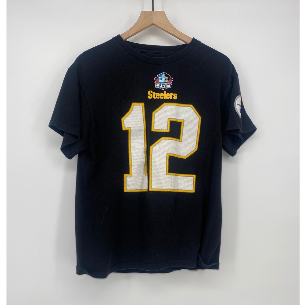 NFL Team Apparel Steelers T-Shirt M Black Bradshaw 12 Hall of Fame Good